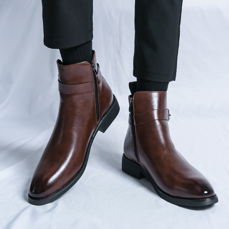 Men Chelsea Casual Leather Business Boots Fashion British Style Pointed Toe Shoe - Picture 9 of 9