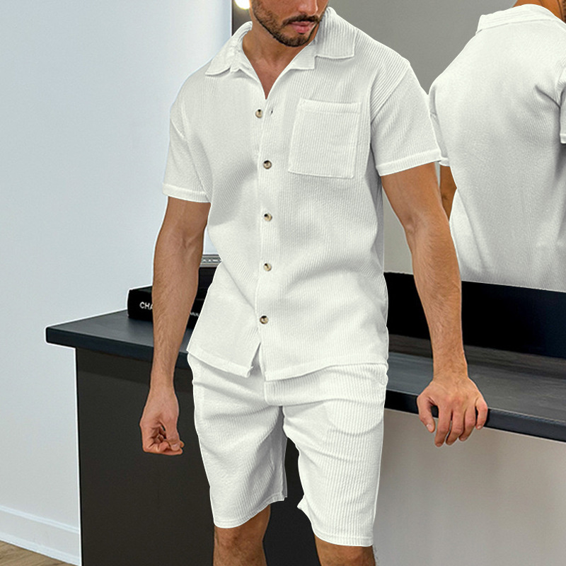 Men 2 PCS Summer Outfit 2-Piece Set Short Sleeve Shirt and Shorts Sweatsuit Sets - Picture 14 of 17
