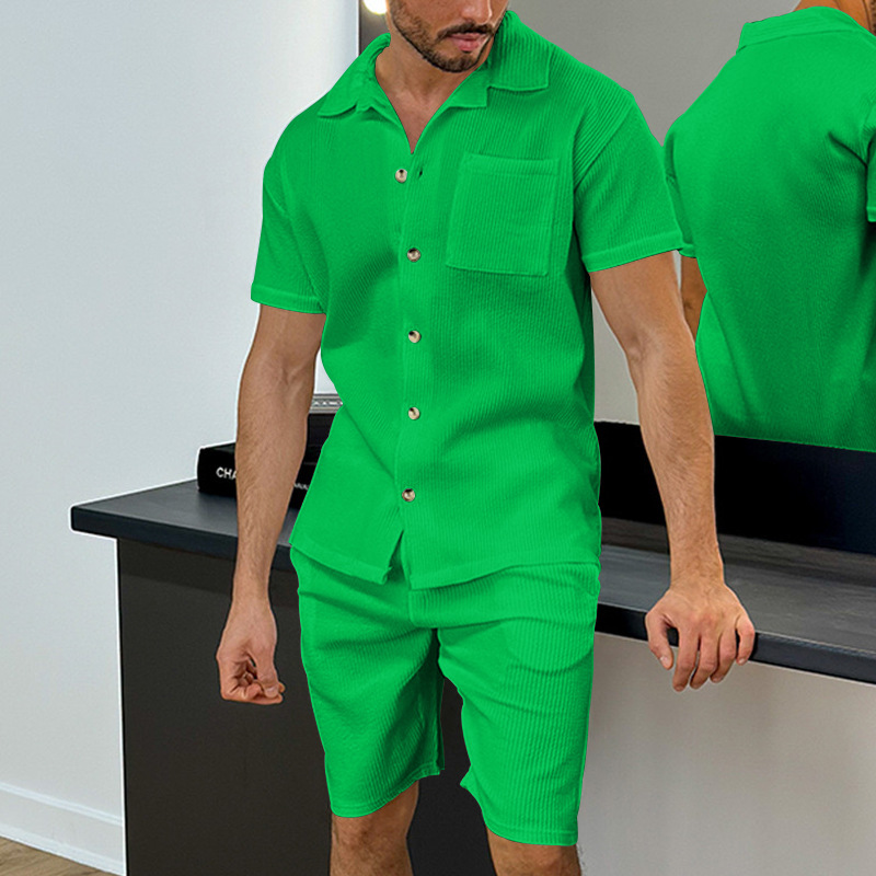 Men 2 PCS Summer Outfit 2-Piece Set Short Sleeve Shirt and Shorts Sweatsuit Sets - Picture 16 of 17
