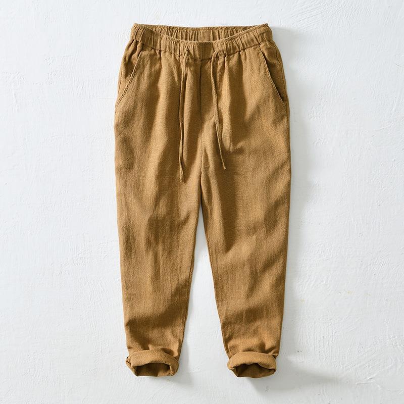 Men Cotton Linen Blend Pants Loose Cropped Casual Trousers Elastic Waist Bottoms - Picture 22 of 22