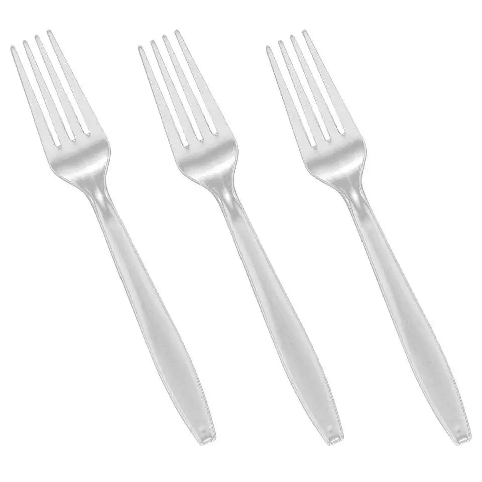 300 Set Heavy Duty Clear Disposable Plastic Cutlery Spoons Forks Knives Reusable