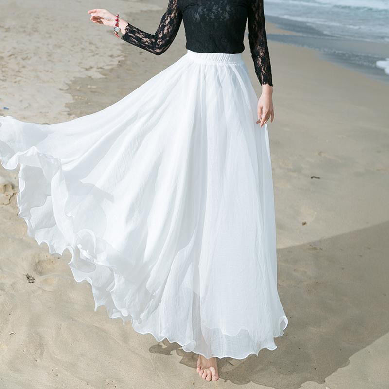 Maxi Falda Playa Chifón Envolvente Cubierta Playa Cintura Alta Plisado Vestido de Baile - Imagen 25 de 31