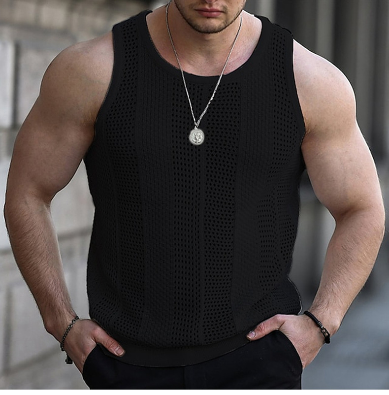 Mens Tank Top Shirts Comfortable Breathable Casual Summer Sleeveless Knit Vest