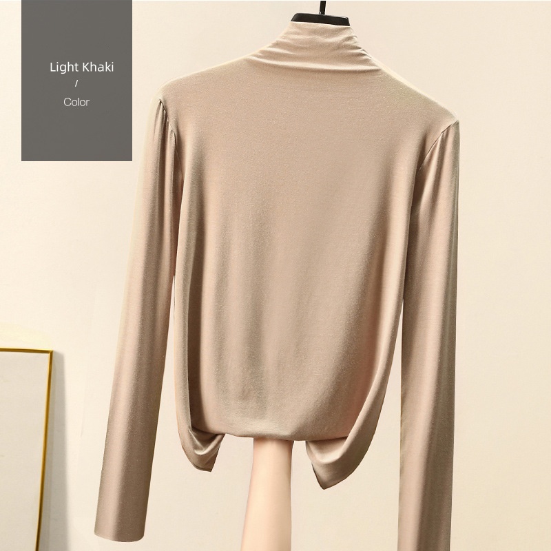 Women T-shirt Autumn Winter Mock Neck Slim Tee Shirt Solid Basic Tops Undershirt