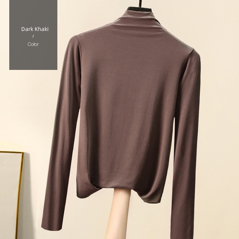 Women T-shirt Autumn Winter Mock Neck Slim Tee Shirt Solid Basic Tops Undershirt