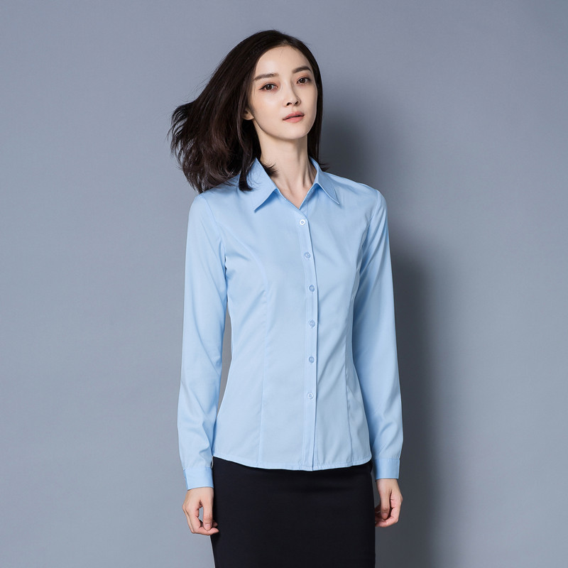 Womens Dress Shirts Long Sleeve Button Down Shirt Wrinkle-Free Solid Work Blouse - Picture 12 of 14