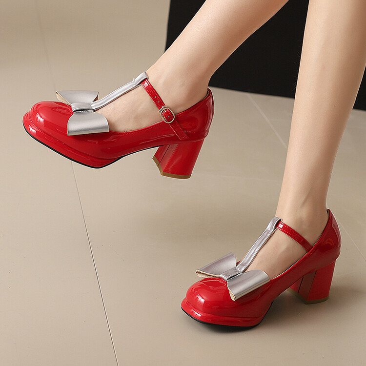 Women Block Heel T Strap Mary Jane Shoes Sweet Bows Lolita Party Dress Pumps - Picture 22 of 24