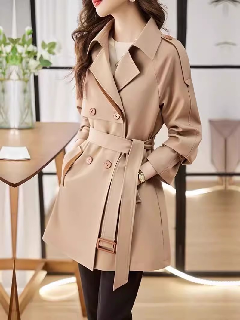 Womens Windbreaker Trench Coat Mid Length Autumn Slim Beige