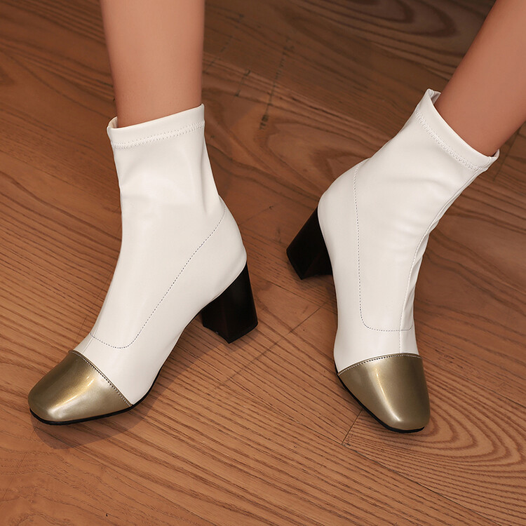 Women Ankle Boots Fashion Square Toe Pu Leather Short Booties Shoes Pull On - Picture 27 of 27