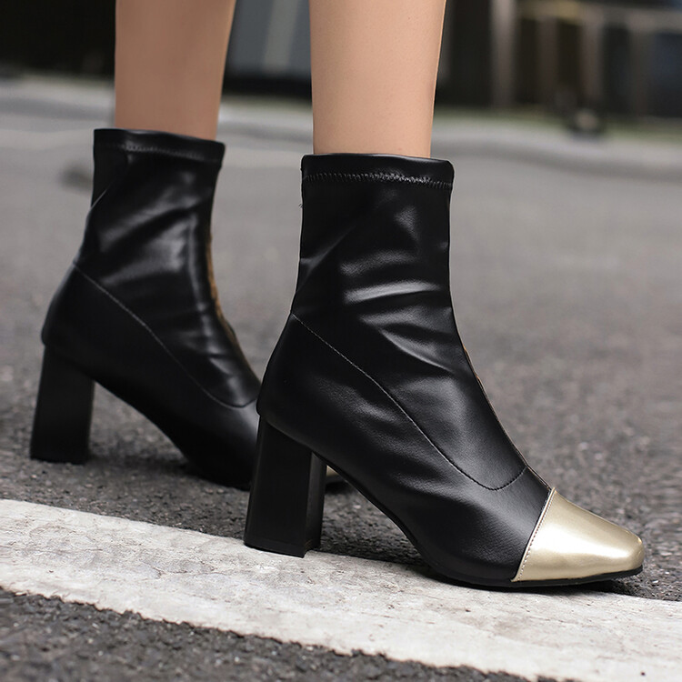 Women Ankle Boots Fashion Square Toe Pu Leather Short Booties Shoes Pull On - Picture 23 of 27