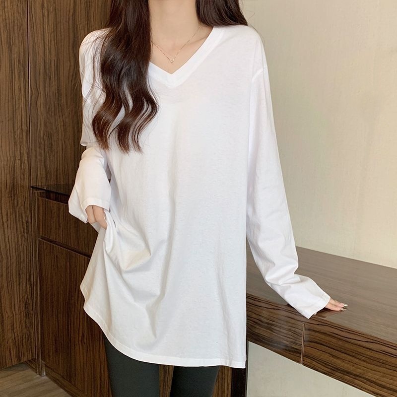 Womens Oversize Loose Fashion V Neck Long Sleeves T-Shirt Casual Pullover Tops