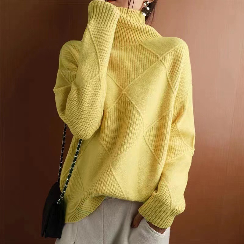 Womens Turtleneck Long Sleeves Pullover Knitted Loose Baggy Jumpers Sweater Tops - Picture 8 of 12