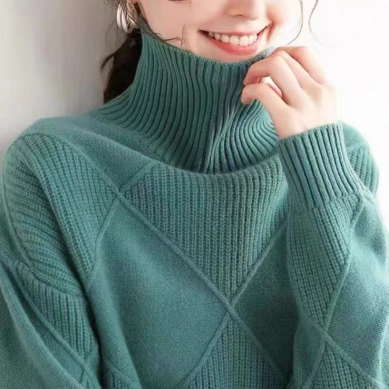 Womens Turtleneck Long Sleeves Pullover Knitted Loose Baggy Jumpers Sweater Tops - Picture 9 of 12