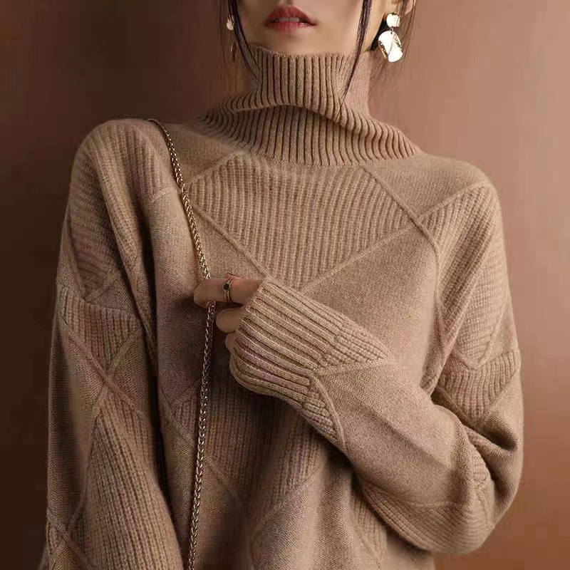 Womens Turtleneck Long Sleeves Pullover Knitted Loose Baggy Jumpers Sweater Tops - Picture 10 of 12