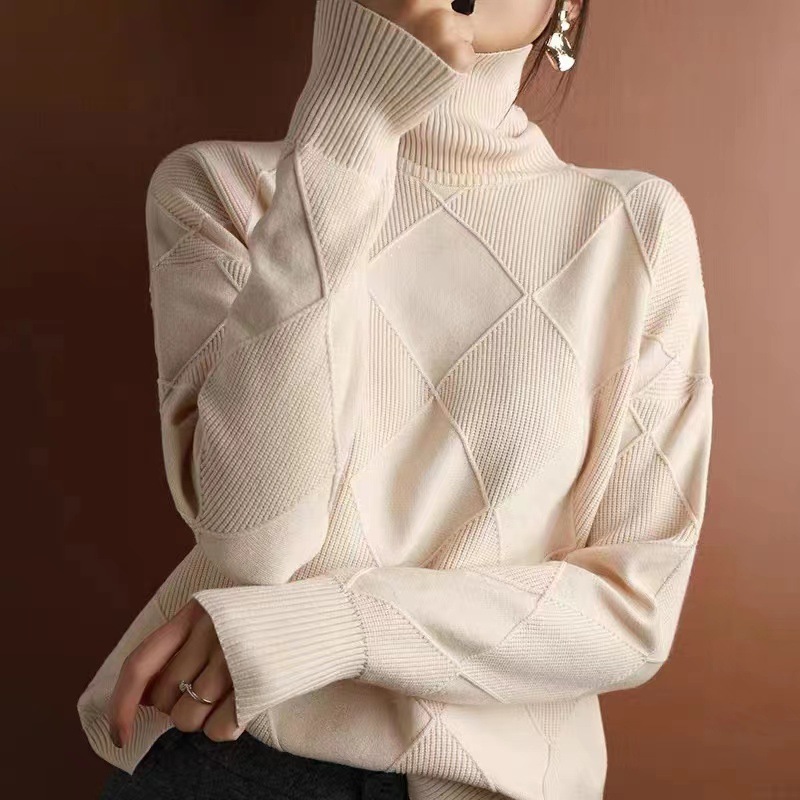 Womens Turtleneck Long Sleeves Pullover Knitted Loose Baggy Jumpers Sweater Tops - Picture 11 of 12