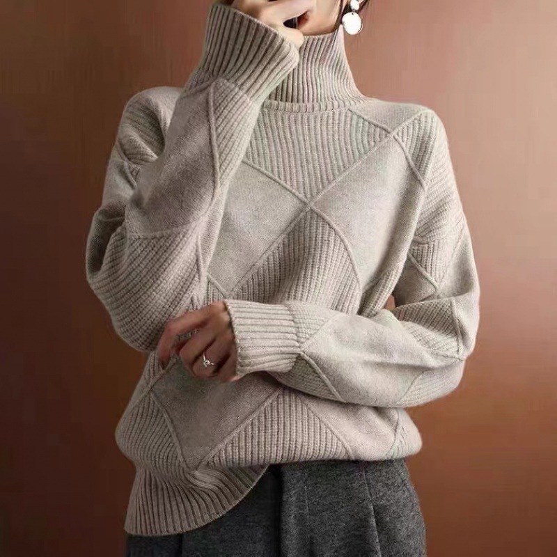 Womens Turtleneck Long Sleeves Pullover Knitted Loose Baggy Jumpers Sweater Tops - Picture 12 of 12