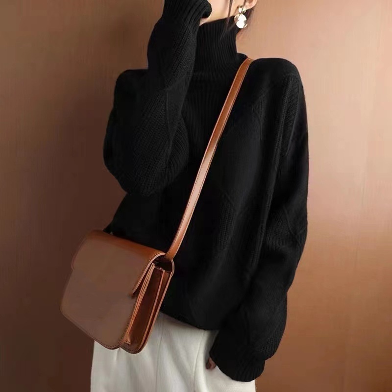 Womens Turtleneck Long Sleeves Pullover Knitted Loose Baggy Jumpers Sweater Tops - Picture 7 of 12