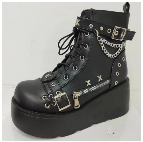 Gothic Style Platform Cosplay Women Mid-Calf Boots Wedges Comfy Motorcycle Boots - Picture 8 of 8