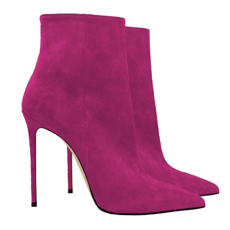 Women's Suede Pointy Toe Party Ankle Boots Stilettos High Heels Pumps Dress - Picture 24 of 27