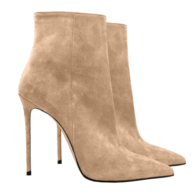 Women's Suede Pointy Toe Party Ankle Boots Stilettos High Heels Pumps Dress - Picture 22 of 27