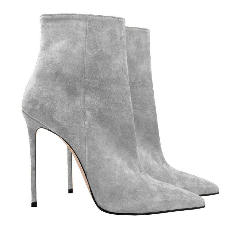 Women's Suede Pointy Toe Party Ankle Boots Stilettos High Heels Pumps Dress - Picture 27 of 27