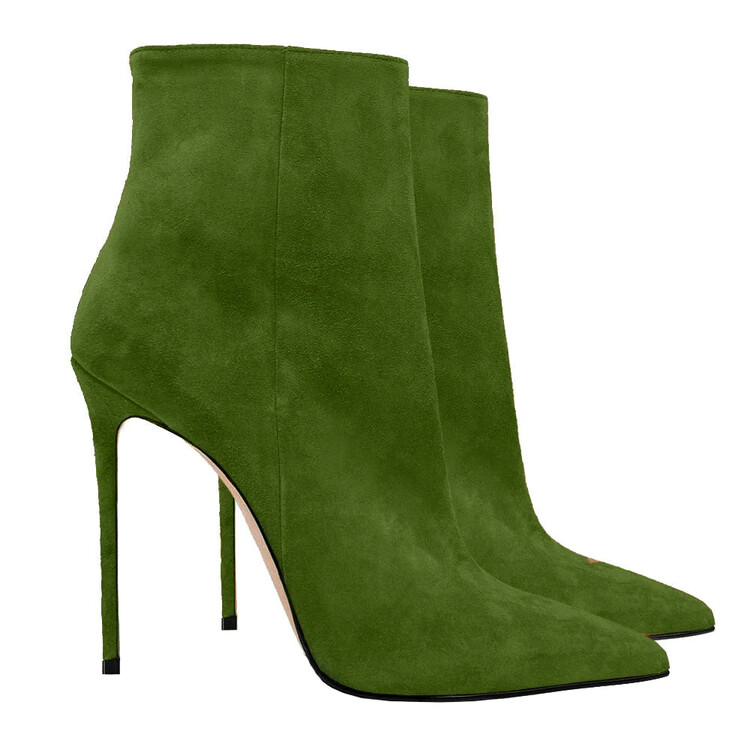 Women's Suede Pointy Toe Party Ankle Boots Stilettos High Heels Pumps Dress - Picture 21 of 27