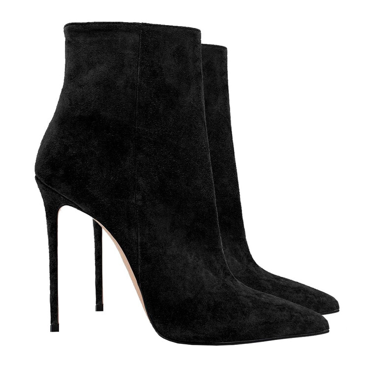 Women's Suede Pointy Toe Party Ankle Boots Stilettos High Heels Pumps Dress - Picture 19 of 27