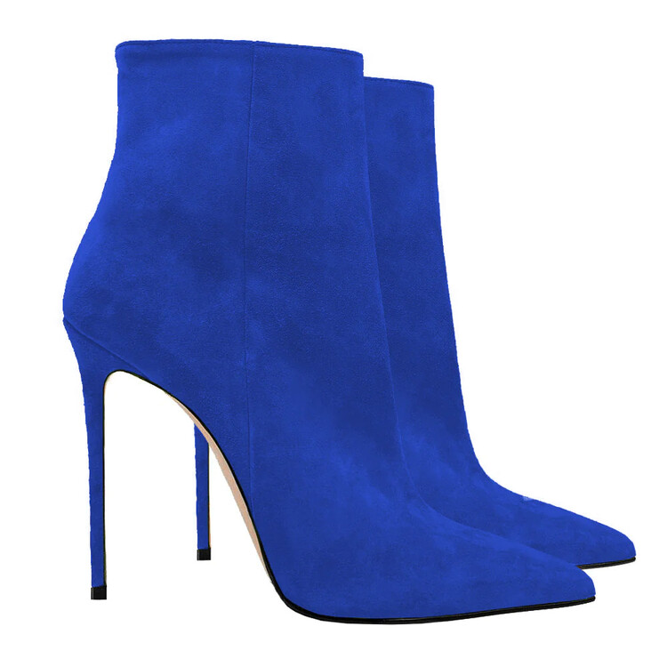 Women's Suede Pointy Toe Party Ankle Boots Stilettos High Heels Pumps Dress - Picture 26 of 27