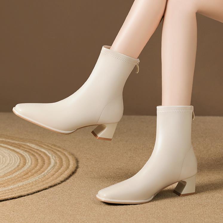 Women's Ankle Boots Pumps Thick Mid-Heel Square Toe Booties Block Heels Shoes - Picture 17 of 18