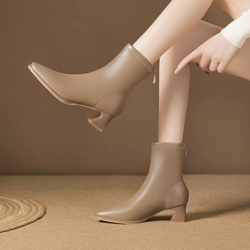 Women's Ankle Boots Pumps Thick Mid-Heel Square Toe Booties Block Heels Shoes - Picture 18 of 18