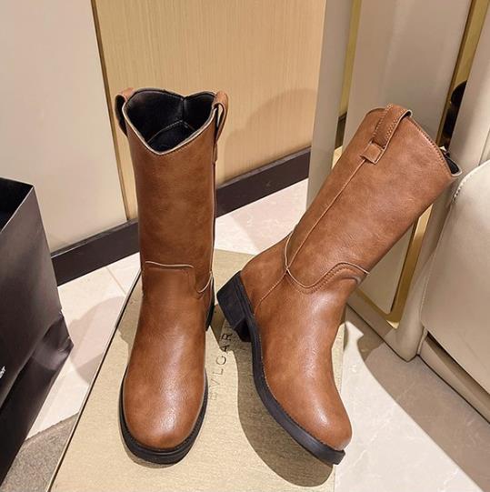 Stivali donna moda metà polpaccio punta tonda tacco grosso stivaletti casual chelsea boots - Foto 17 di 17