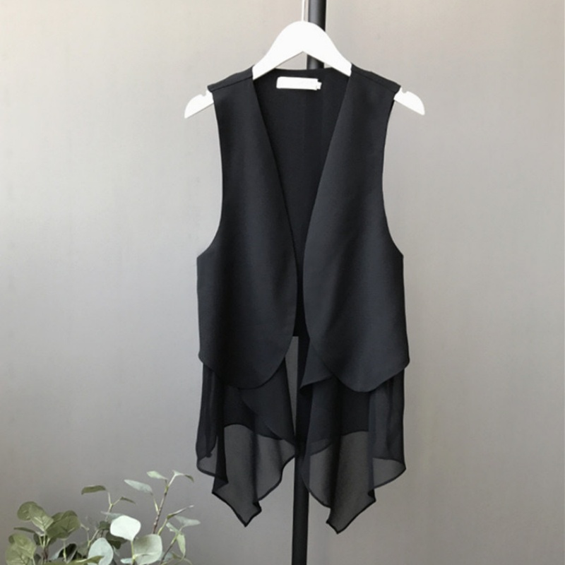 Lady Casual Chiffon Waistcoat Vest Coat Gilet Tank Top Asymmetric Irregular Coat