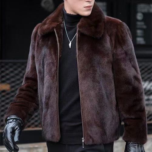 Mink Coat Men Lapel Faux Mink Coat Fur Jacket Casual Warm Hood Overcoat Winter - Picture 9 of 9