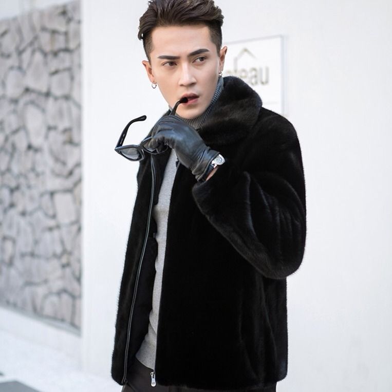 Mink Coat Men Lapel Faux Mink Coat Fur Jacket Casual Warm Hood Overcoat Winter - Picture 8 of 9