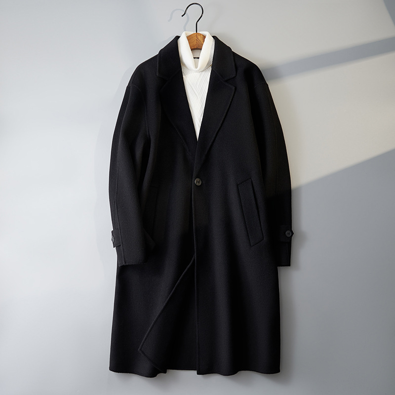 Men's Double-sided Cashmere High-end Thickened Windbreaker Wool Mid-length Coat - Picture 13 of 14