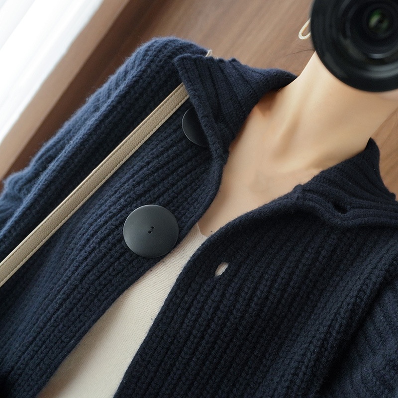 Damen Strickpullover Pullover Cardigan große Knopfleiste Reverskragen Langarm - Bild 6 von 6