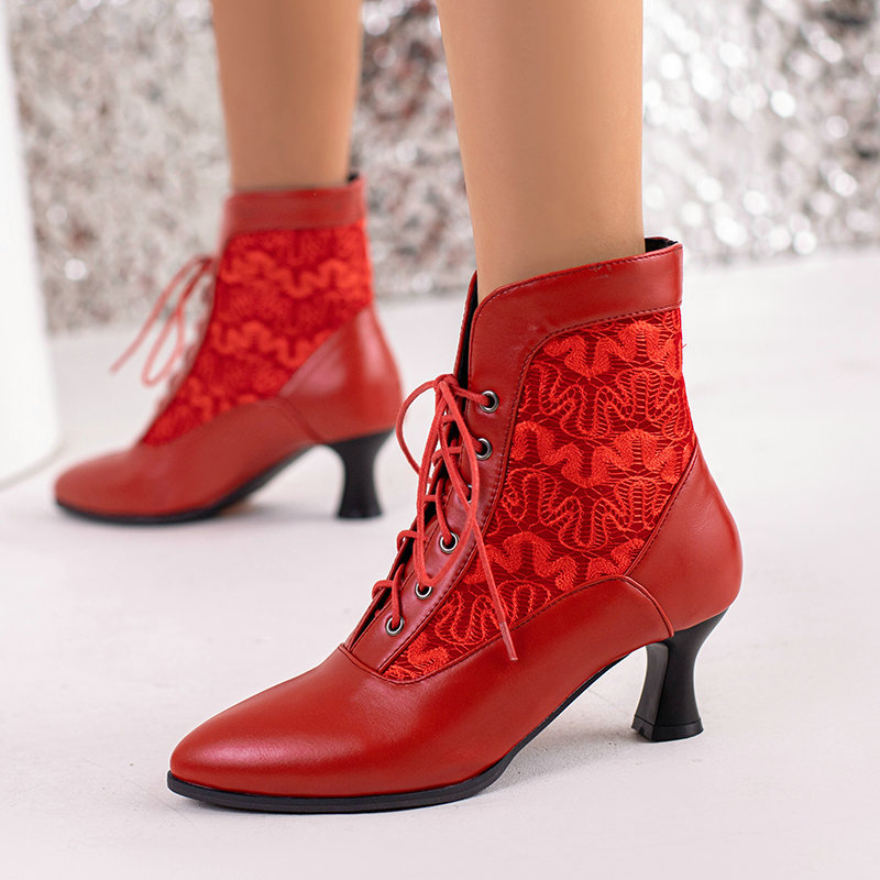 Mujeres Botines Encaje Tacón Bajo Gatito Zapatos Retro Con Cordones Informales Botas - Imagen 20 de 22