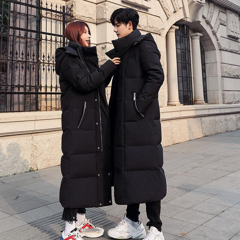 Men's Down Jacket Long Style Hooded Couples Casual Coat Winter Warm Loose Coat - Picture 4 of 6