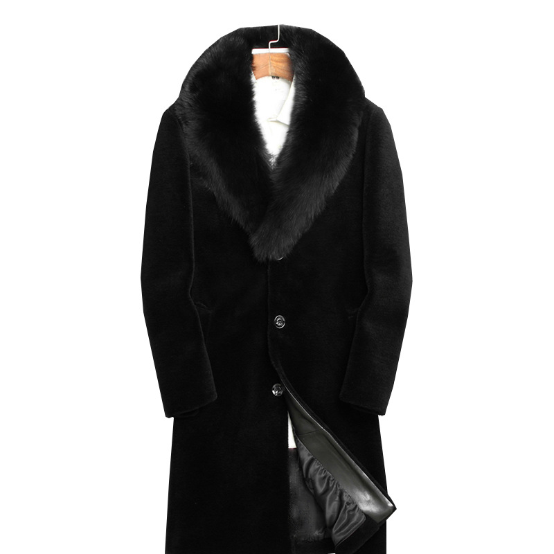 Herren Kaschmir Blazer Jacke Thermofutter Kunst Nerz Pelzkragen Pelzmantel Business - Bild 6 von 6