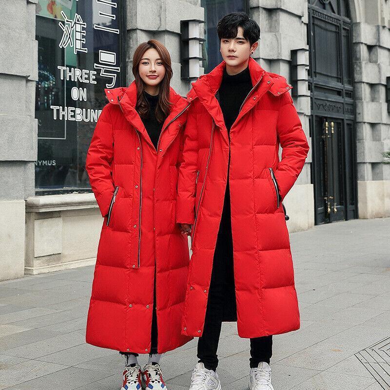Men's Down Jacket Long Style Hooded Couples Casual Coat Winter Warm Loose Coat - Picture 5 of 6