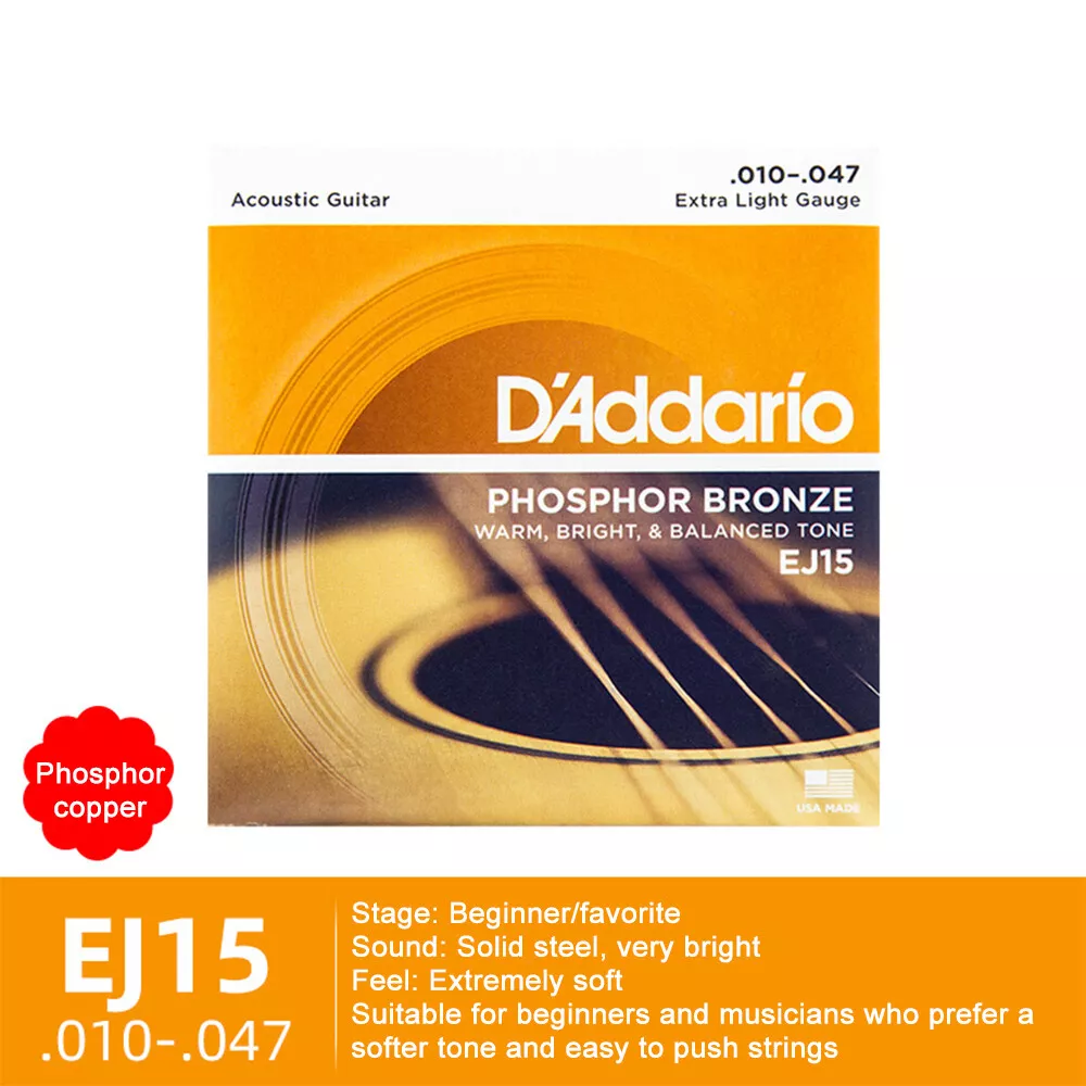 3pcs D'Addario EJ Phosphor Bronze Acoustic Guitar Strings - EJ15 EJ16 EJ27 - Picture 13 of 15