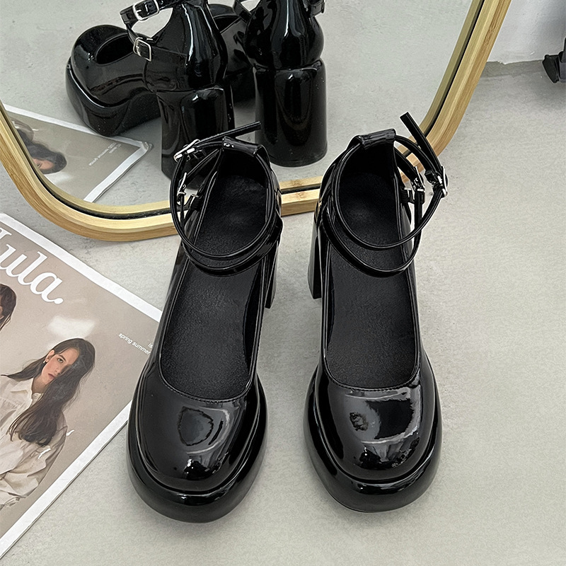 Scarpe donna moda plateau Mary Jane doppia fibbia tacco spesso decolte tacco alto - Foto 17 di 19
