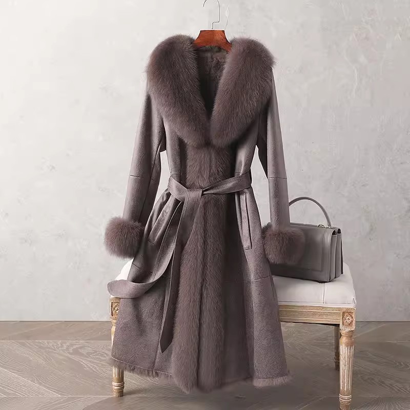 Faux Fox Fur Collar Womens Rabbit Fur Lining Parkas Thicken Leather Coat Warm Ou - Picture 7 of 9
