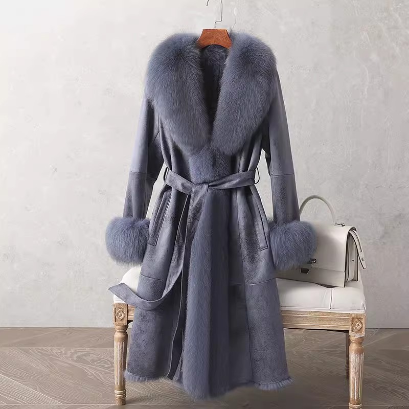 Faux Fox Fur Collar Womens Rabbit Fur Lining Parkas Thicken Leather Coat Warm Ou - Picture 9 of 9