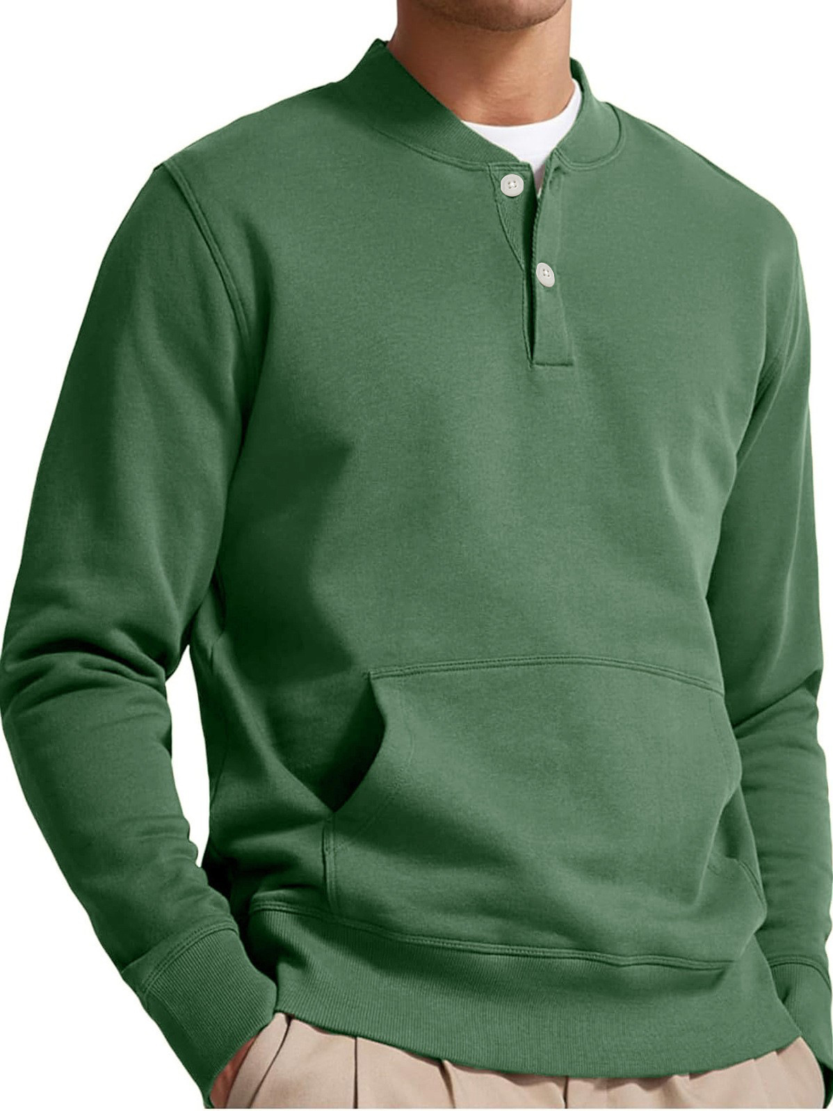 Men's Long Sleeve Henley Pullover Sweatshirt Casual Button Up Soild Color Shirts