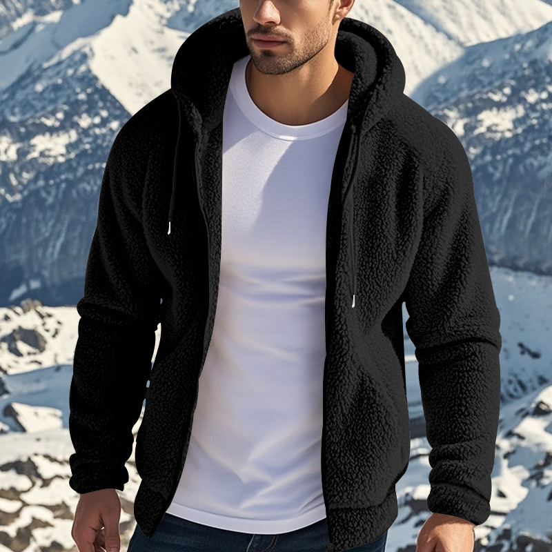 Men's Warm Winter Jacket Polar Fleece Jacket Casual Long Sleeve Hoodie Coat