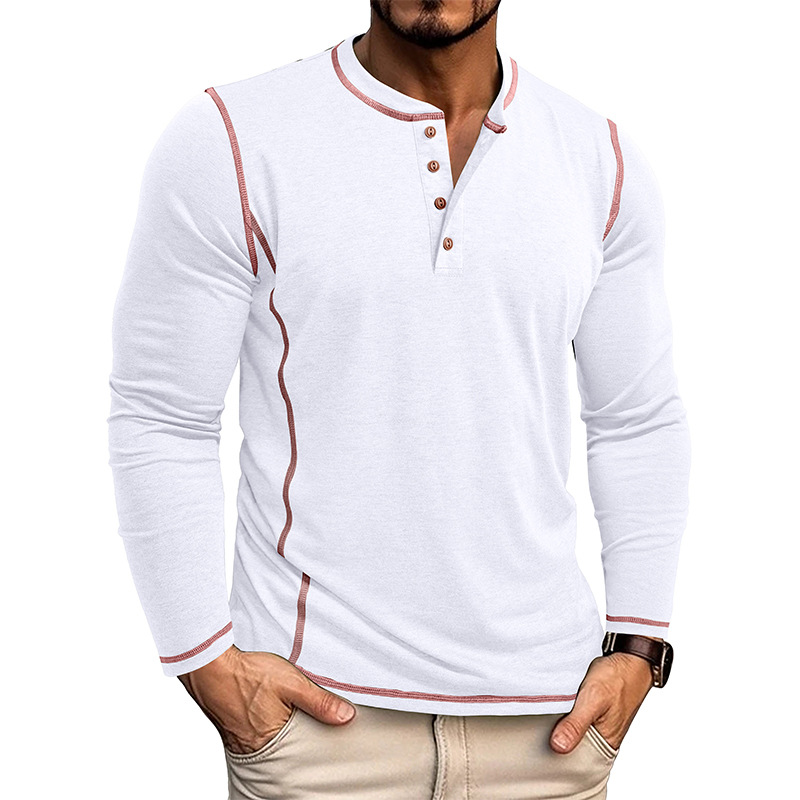 Men's Solid Color Long Sleeved T-shirt Autumn Mens Henley Shirt Four Button Tops - Picture 43 of 43