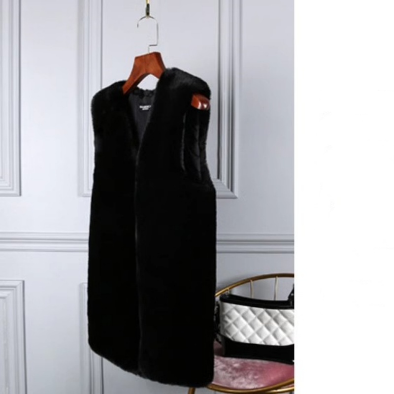 Women Faux Rabbit Fur Waistcoat Gilet Jacket Coat Furry Fluffy Shaggy Plush Vest - Picture 7 of 11