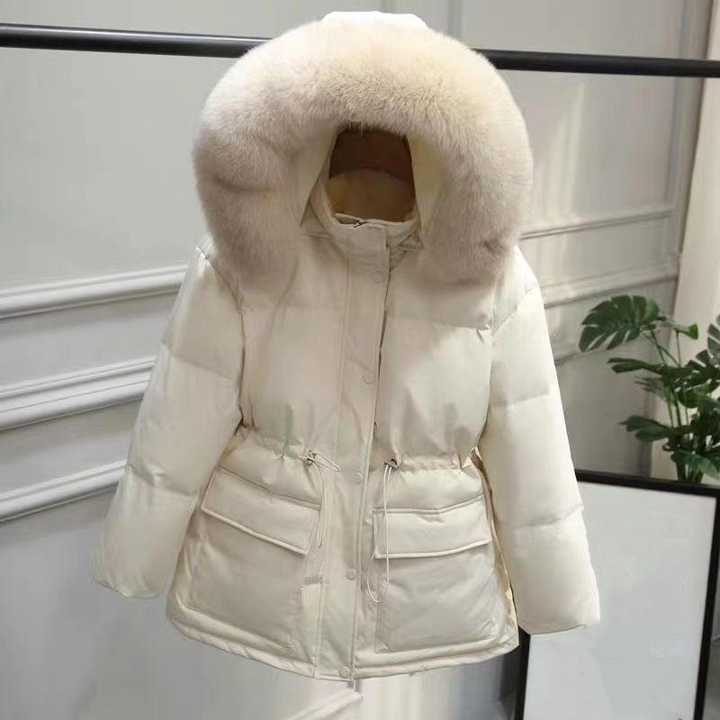 Schlankmachender Mantel mit Kordelzug und dickem Fellkragen Kapuze warme Winterjacke Oberbekleidung - Bild 16 von 16