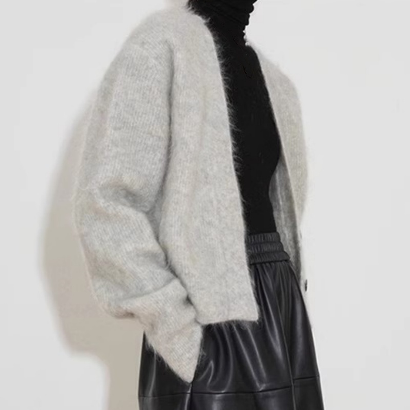 Mujeres Imitación Piel Mohair Cuello en V Sencillo Pecho Tejido Suéter Cárdigan Abrigo Prendas para el torso - Imagen 9 de 10